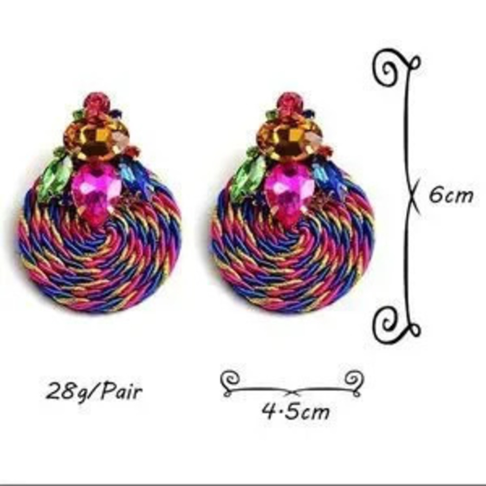Colorful Crystal Handmade Round Rhinestone?Earrings Exaggerated Statement - Picture 5 of 5